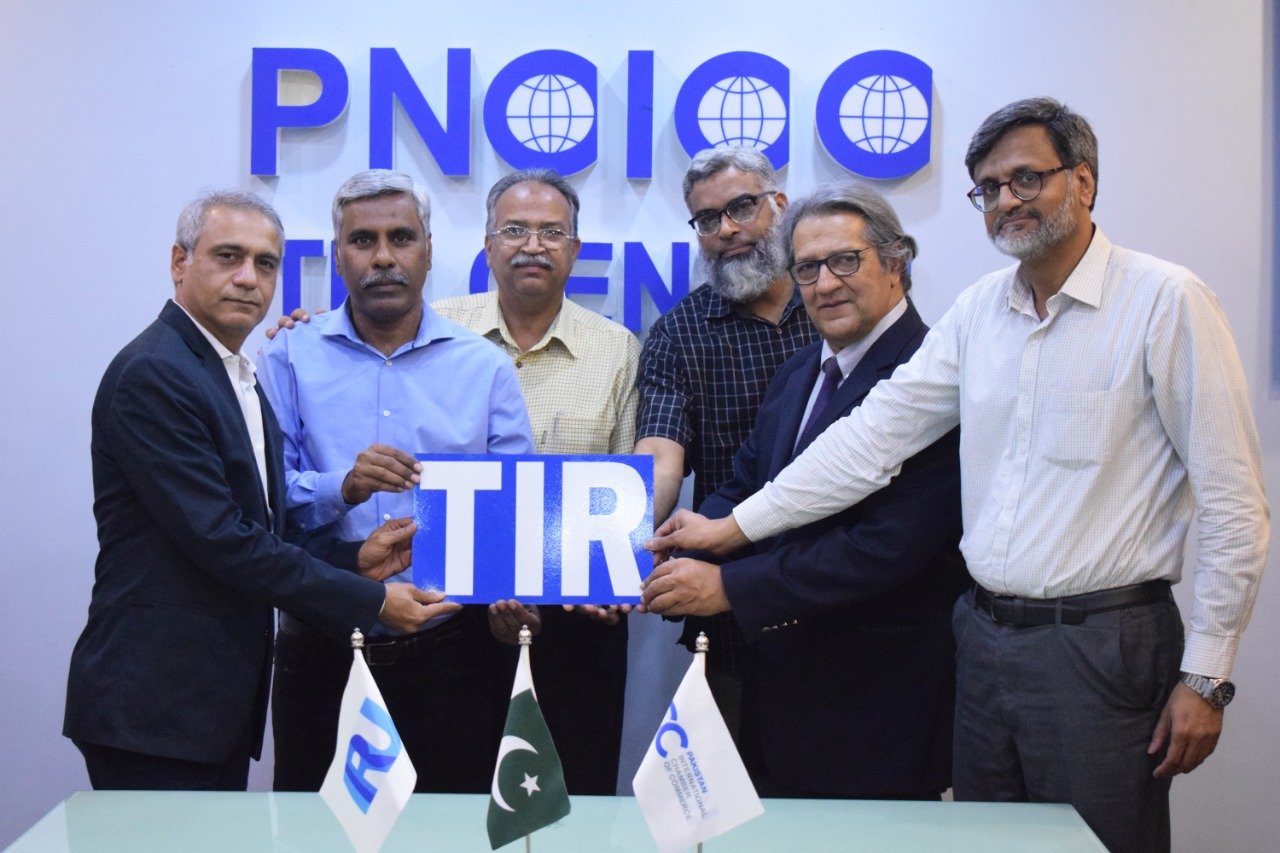 Karachi 21st February 2022 .  A TIR plate handing over ceremony was conducted at PNC ICC for M/S GTS,  the 7th admission from Pakistan in the TIR system . Mr Samiullah Hirani and Mr Mohamned Anees Directors of GTS received the TIR Plates .