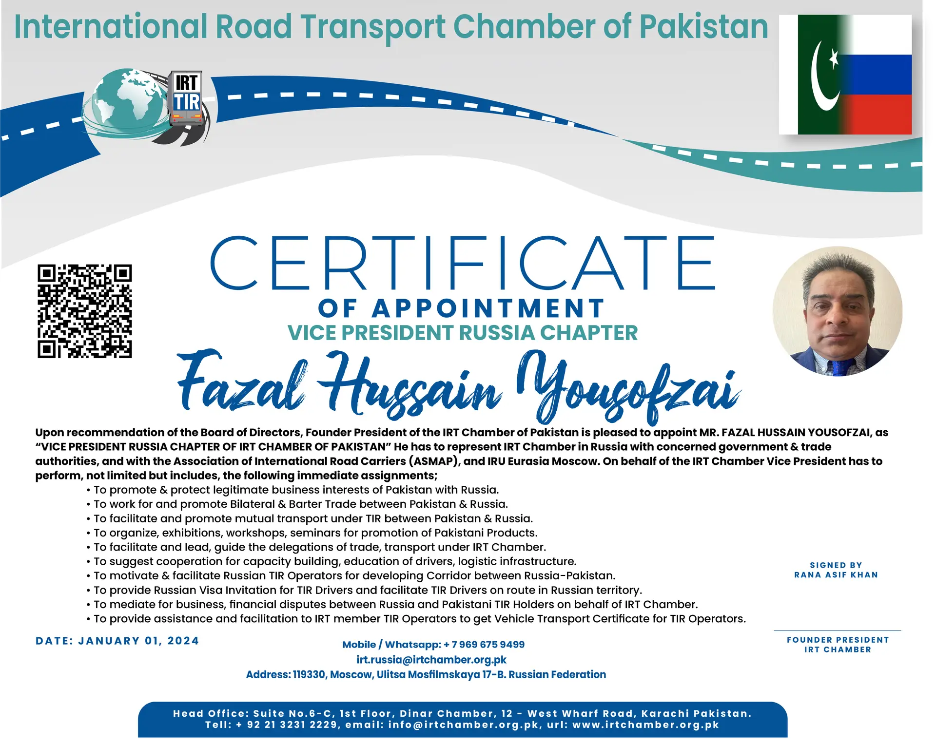 Fazal Hussain Yousofzai-VICE PRESIDENT RUSSIA CHAPTER